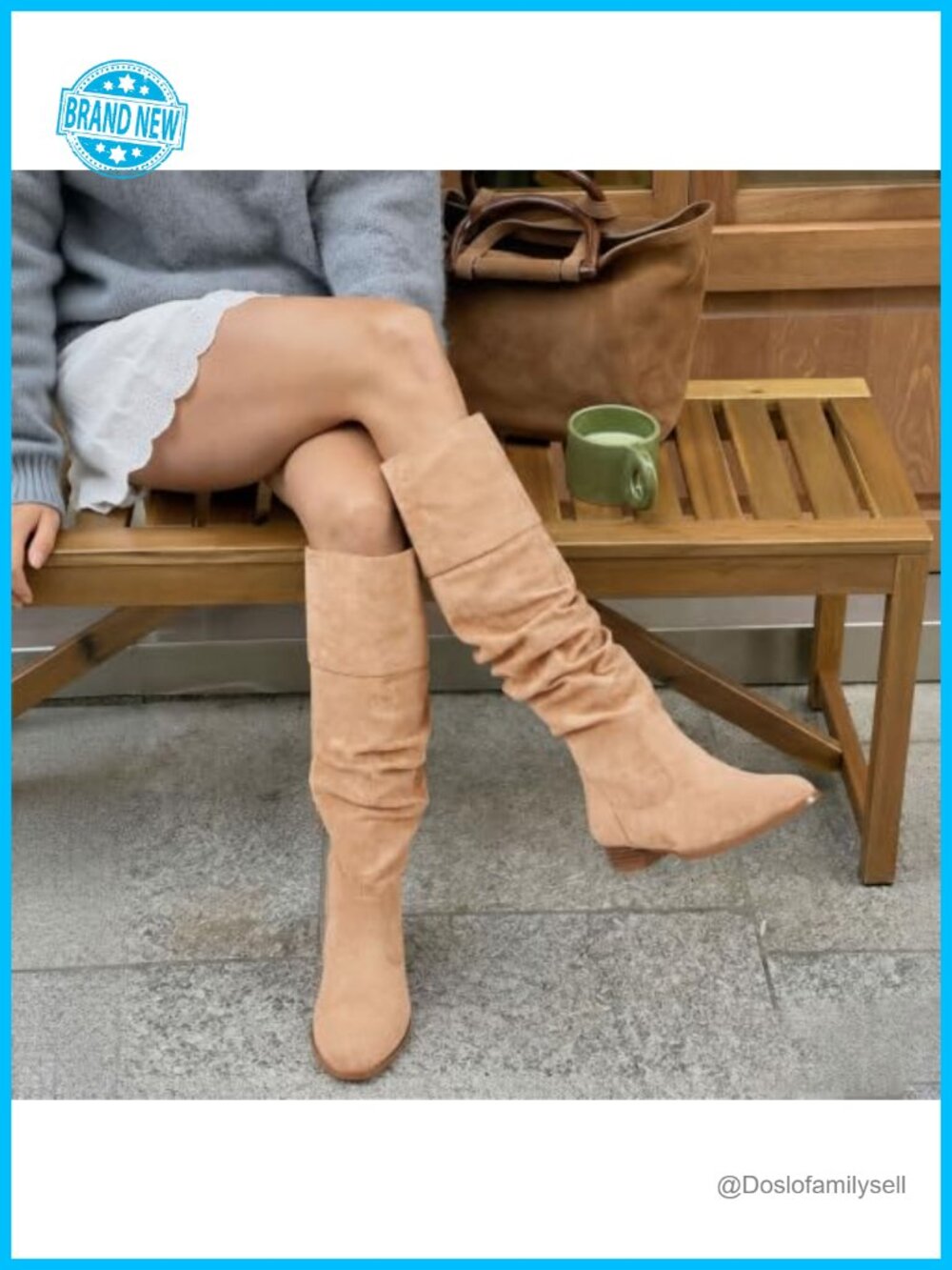 Suede Knee High Flat Slouchy Boots with Zipper - Picture 4 of 6